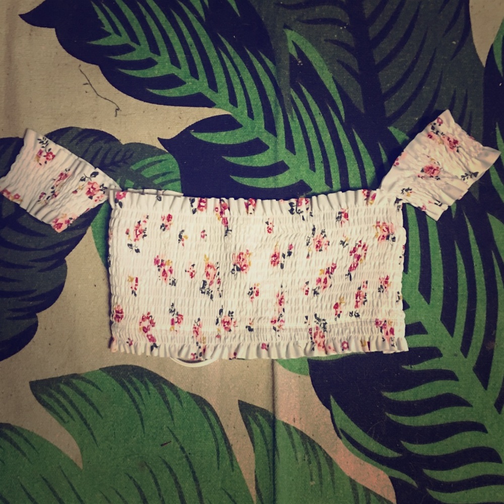 Off the shoulder smocked swim top